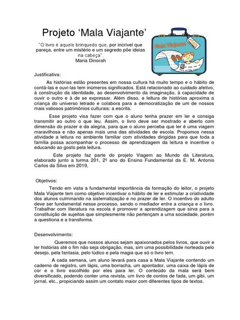 Projeto Mala Viajante Pdf - Projeto Mala Viajante | PDF | Livros | Escolas