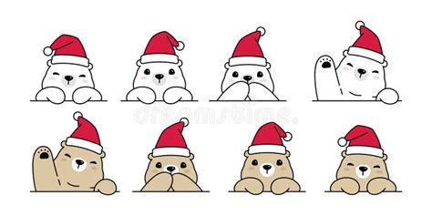 Bear Christmas Vector Dab Dance Icon Polar Bear Santa Claus Hat Logo