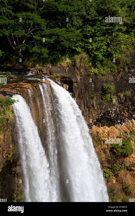 Wailua Falls located on the Wailua River in Wailua River State Park on ...