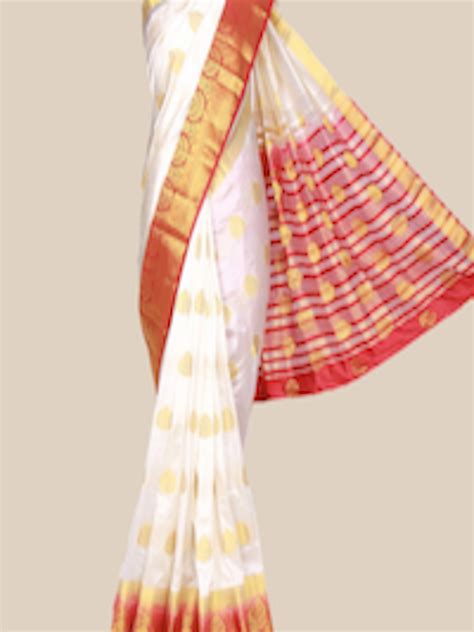 Buy The Chennai Silks Cream Coloured Red Woven Design Zari Jute