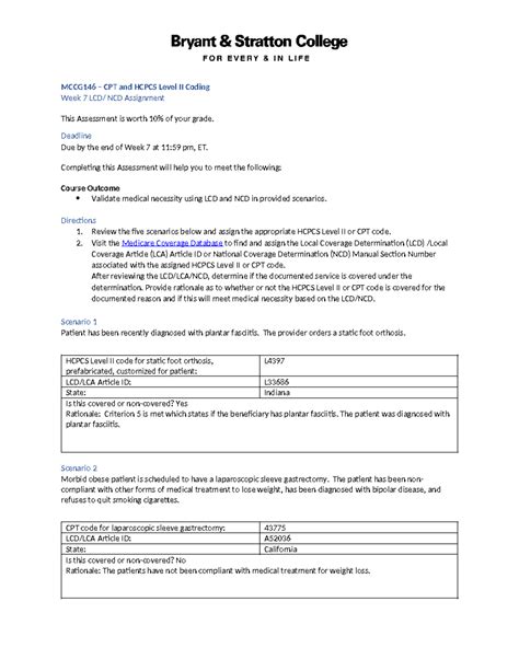 Mccg Week Lcd Ncd Assignment Mccg Cpt And Hcpcs Level Ii