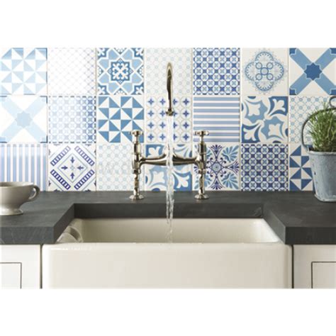 Chambray Blue Sea Blue Sky Blue On Brilliant White Tile 8511A