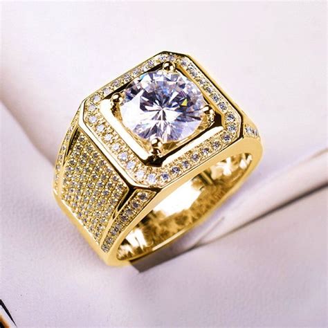 Full Diamond Shining Men S Ring Large Naked Diamond Set With Zircon