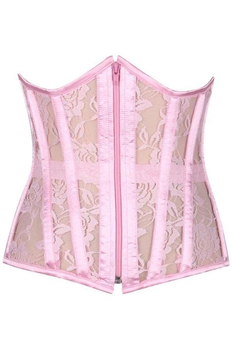 Lavish Light Pink Sheer Lace Under Bust Corset Under Bust Corset Sheer Lace Pink Corset