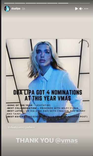 Dua Lipa scores four nominations for MTV's VMA awards