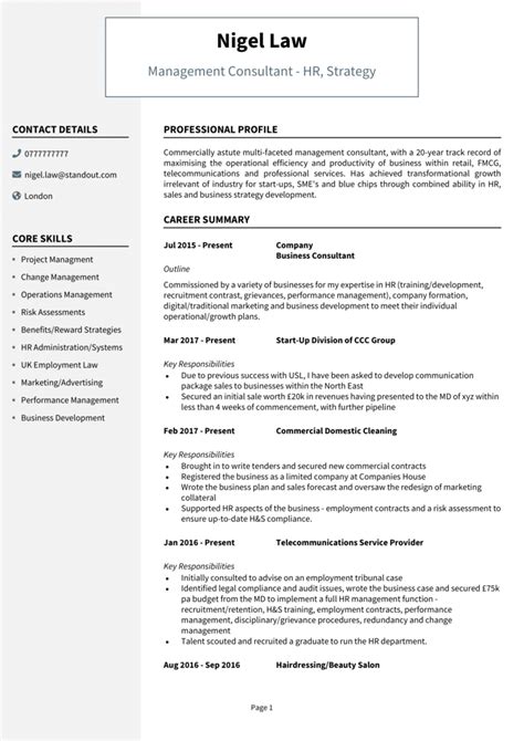 Management Consultant Cv Example Writing Guide