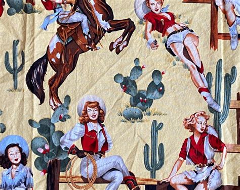 Vintage Alexander Henry Pinup Girls Fabric Cowgirls Cotton 2000 1 1 3