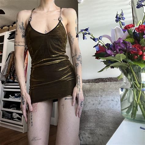 Incredible Backbite Gold Metallic Chain Dress Size Depop