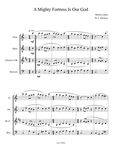 A Mighty Fortress Is Our God Woodwind Quartet Arr B C Dockery By Martin Luther Sheet