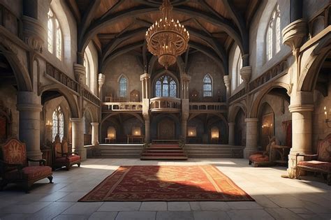 Premium Photo | Design a medieval castle interior with grand halls ...