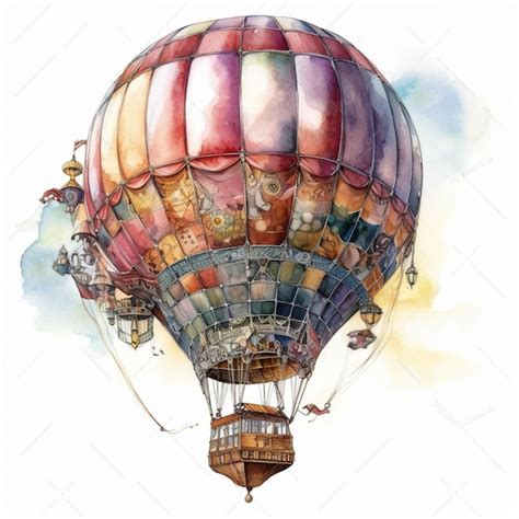 Premium AI Image There Is A Watercolor Painting Of A Hot Air Balloon With People Inside