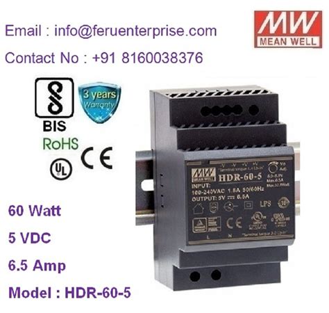 Hdr 60 5 Meanwell Smps Power Supply Output Voltage 5vdc Input Voltage Range 85 264vac