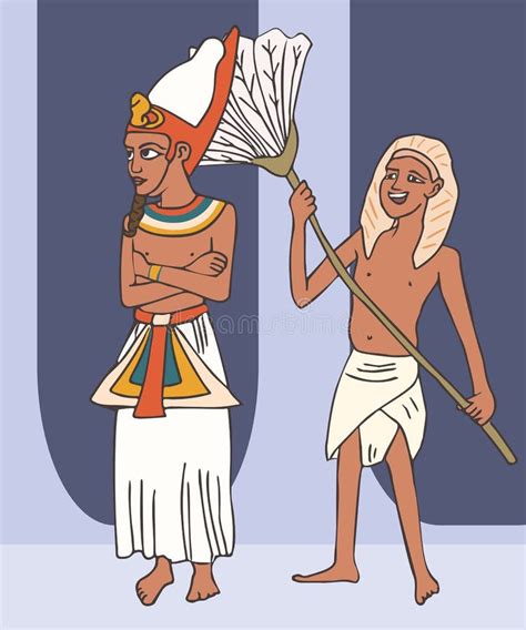 Pharaoh With Fan Bearer Cartoon Illustration Stock Vector