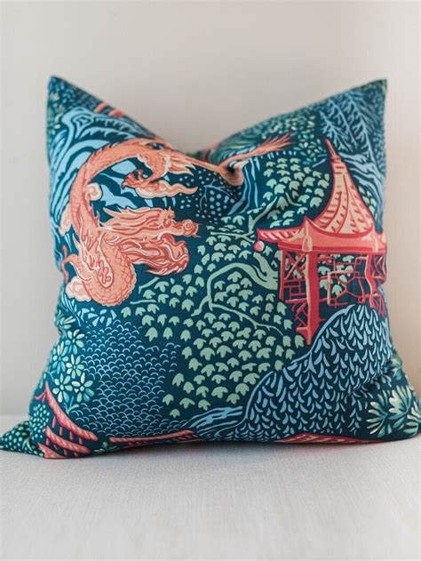 Fabric By Vern Yip Navy Chinoiserie Pillow Designer Pillow Cover Asian