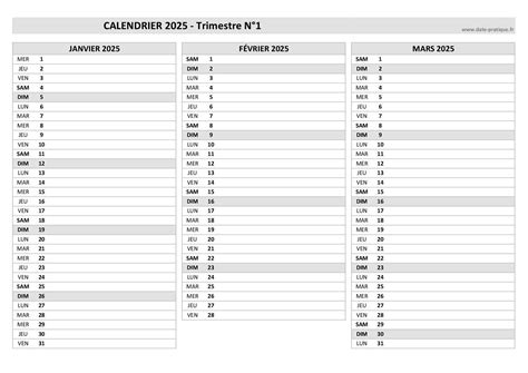 Calendrier 2025 vierge à imprimer Panning annuel semestriel et