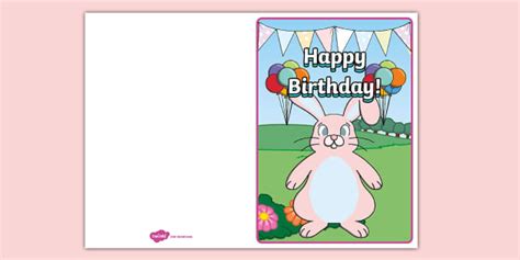 Cute Pink Rabbit Birthday Card Teacher Made Twinkl