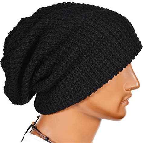 Mens Slouchy Long Beanie Knit Cap For Summer Winter Oversize Black