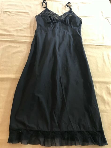 Vintage 1940s Rhythm Lingerie Full Slip Navy Blue Wit Gem