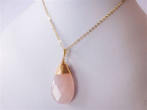 The Rosa Necklace Rose Quartz Wire Wrapped Large Pendant Necklace In