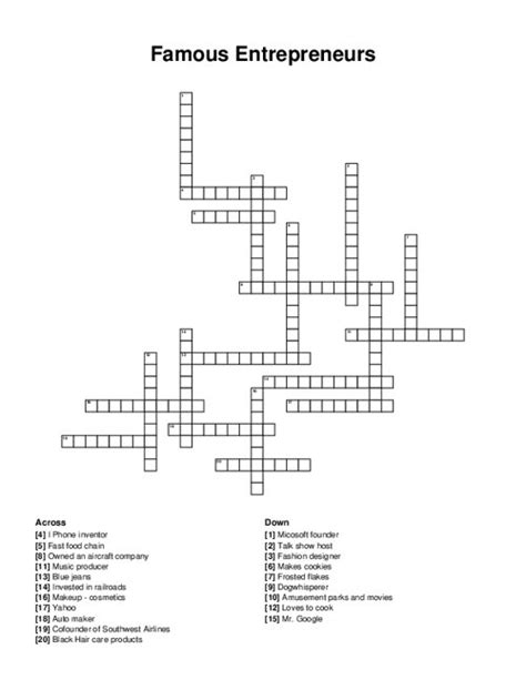 Famous Entrepreneurs Crossword Puzzle