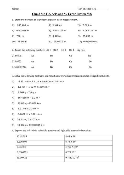 Sig Fig Practice Sheet