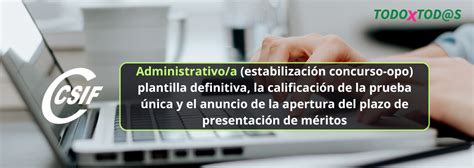 Csif Administrativo A Estabilizaci N Concurso Opo Plantilla