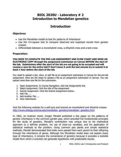 Lab 2 Introduction And Protocol 2024 Biol 2020u Laboratory 2 Introduction To Mendelian