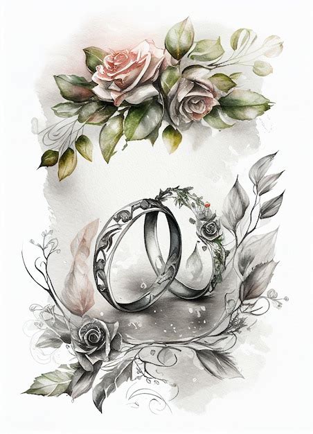 Premium Ai Image A Drawing Of Two Wedding Rings With Roses And Roses