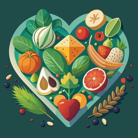 Composición de alimentos saludables en forma de corazón Frutas verduras