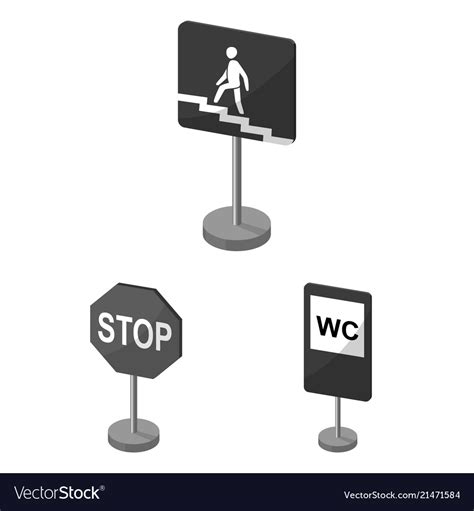 Different Types Of Road Signs Monochrome Icons Vector Image