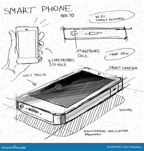 Vector Sketch Illustration Smartphone With Touchscreen Display Stock