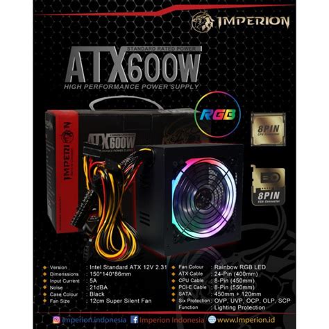 Jual Power Supply PSU Imperion P600 600W LED VGA 8 Pin RGB Shopee