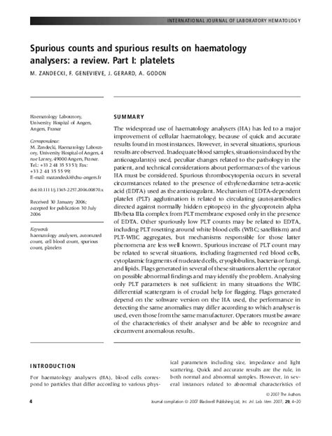 Pdf Spurious Counts And Spurious Results On Haematology Analysers A