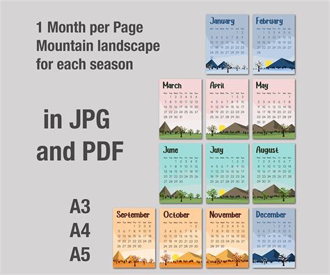 2022 printable calendar with seasons landscape on Behance