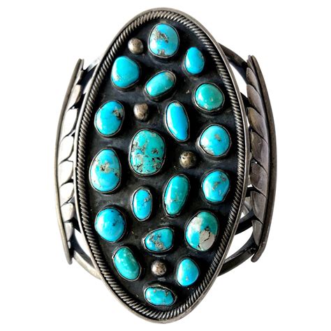 Sterling Silver Navajo Spiney Oyster And Turquoise Cuff Bracelet At Stdibs