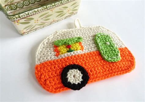 Crochet Camper Pot Holder Or Trivet Orange Etsy Crochet Hot Pads