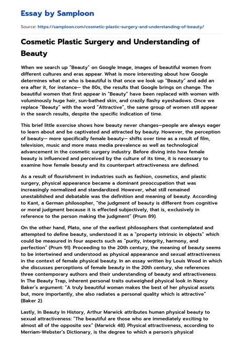 ≫ Cosmetic Plastic Surgery And Understanding Of Beauty Free Essay