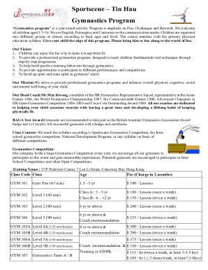 Fillable Online Gymnastics Program Is A Year Round Activity Fax Email