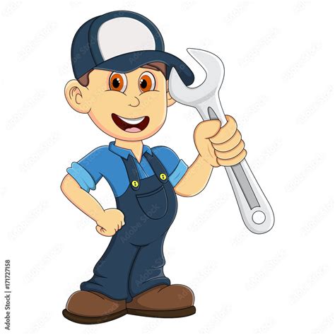Illustration Of A Cute Male Mechanic On A White Background Stock Clip