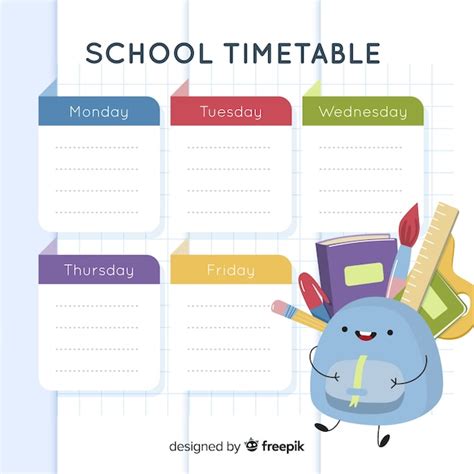 Free Vector Flat Style School Timetable Template