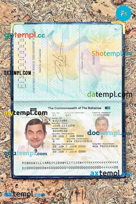 sample Bahamas passport PSD files, scan and photograghed image, 2 in 1