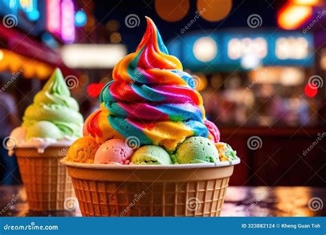 Big Colorful Rainbow Ice Cream In Cone Stock Illustration