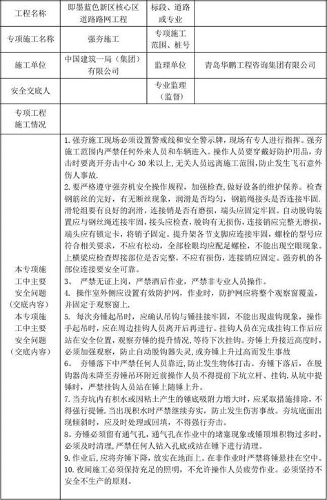 专项施工方案安全交底记录表word文档在线阅读与下载免费文档