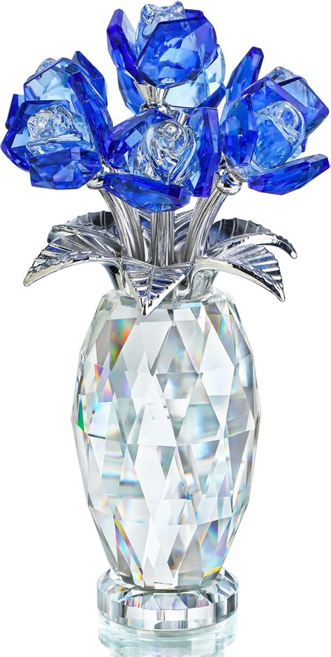 Amazon Movdyka Blue Rose Crystal Flower Figurine With Vase Glass