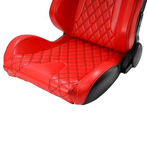 2 x RECLINABLE RED DIAMOND LEATHER REAR BLACK CARBON FIBER RACING BUCKET SEATS | eBay