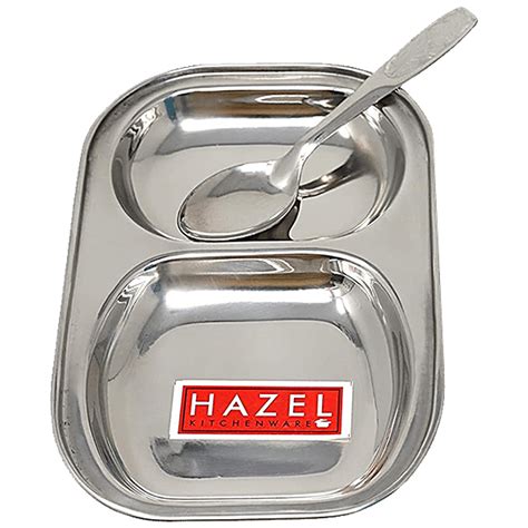 Buy Hazel Steel Compartment Pav Bhaji Idli Plate With 2 Sections