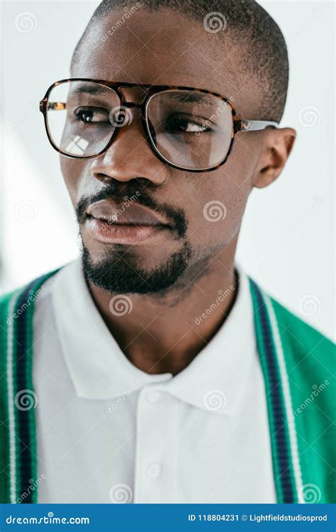 Portrait Of Handsome African American Man In Fashionable Glasses Stock