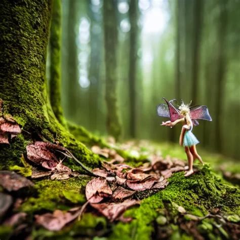 Macro Photo Of A Real Life Fairy In The Forest Stable Diffusion