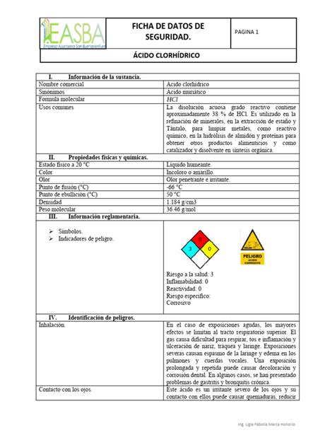 Ficha De Seguridad De Hcl Pdf Ácido Clorhídrico Ácido