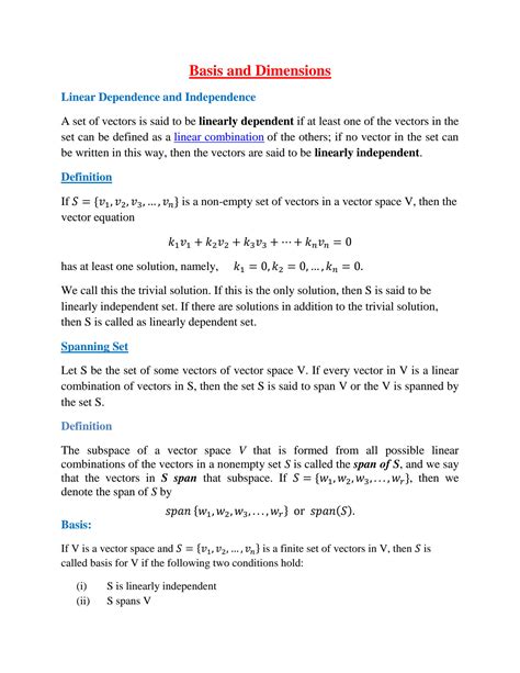 Solution Lecture Basis And Dimensions Linear Algebra Studypool